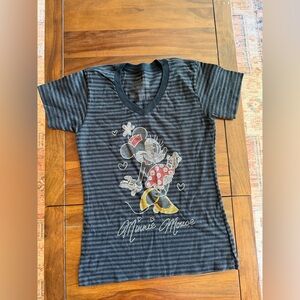 Disney Minnie Mouse Striped Tee - Black and Gray